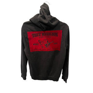 True Religion Graphic Logo Black Red Hoodie Size Medium Casual Full Zip Jacket